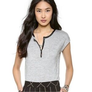 NWT Madewell Popover Placket With Leather Trim Cap Sleeves Henley Tee